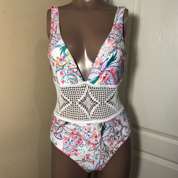 l*space Other - L*space Samantha Plunge Crochet Lace Up Swimsuit